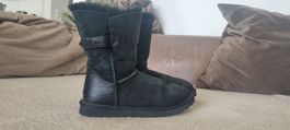 UGG Boots Damen Schwarz Leder Schnalle Grösse 37 guter Zusta