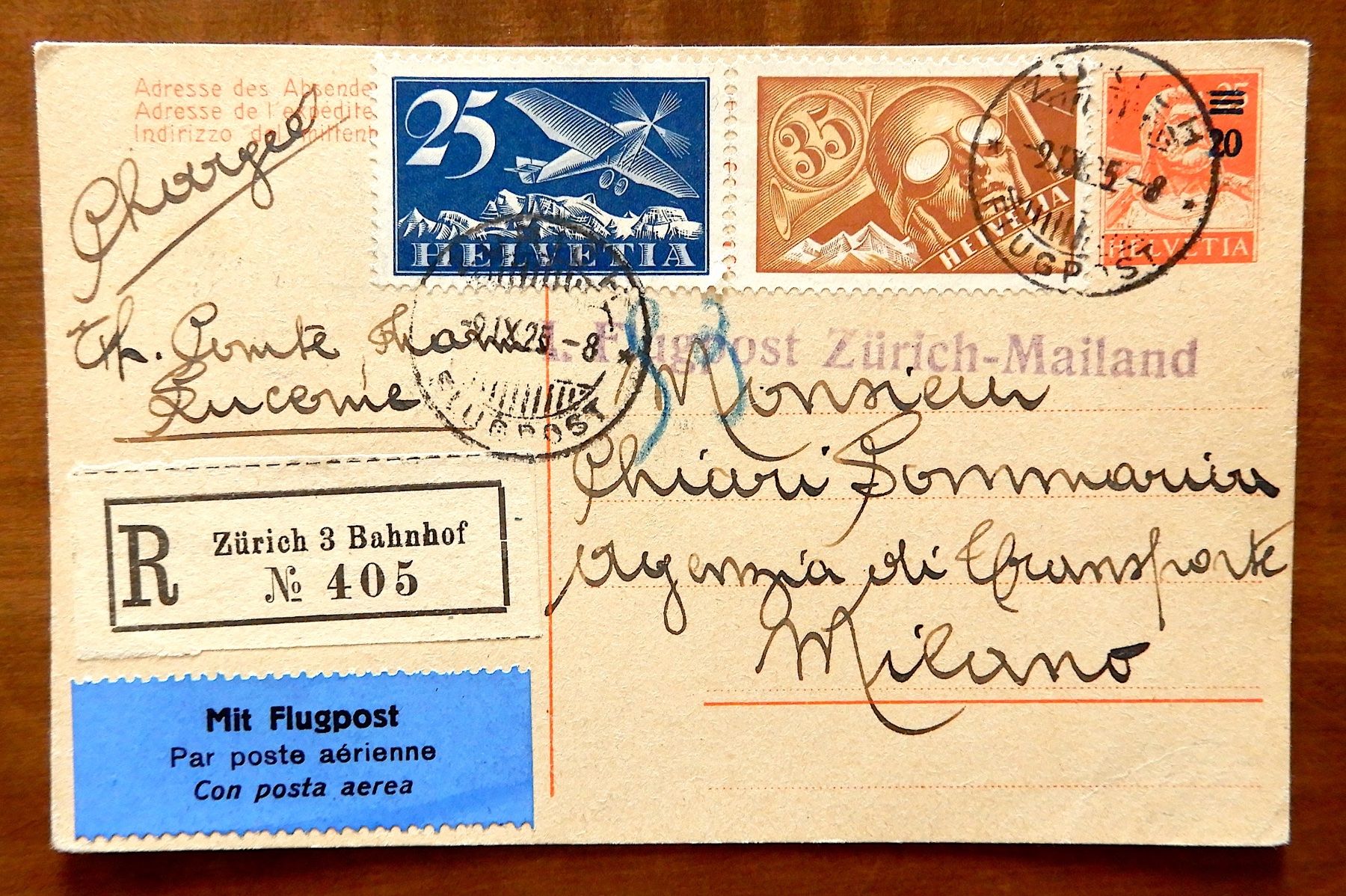 Tous les timbres: FLUG ZÜRICH - MILANO, 9.IX. 1925 – D'occasion à Luzern par Johann7