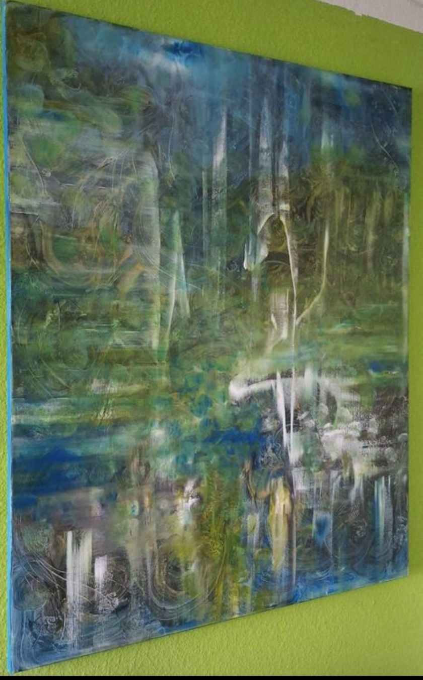 Tableaux: Gemälde " Schwanenlicht " handmade 80×100 – Neuf (Voir description) à Riehen par Steinbock1970 1