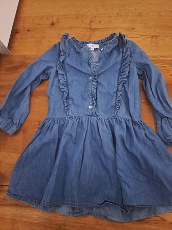 Kinder Kleid Jeansstoff blau mit Rüschen 