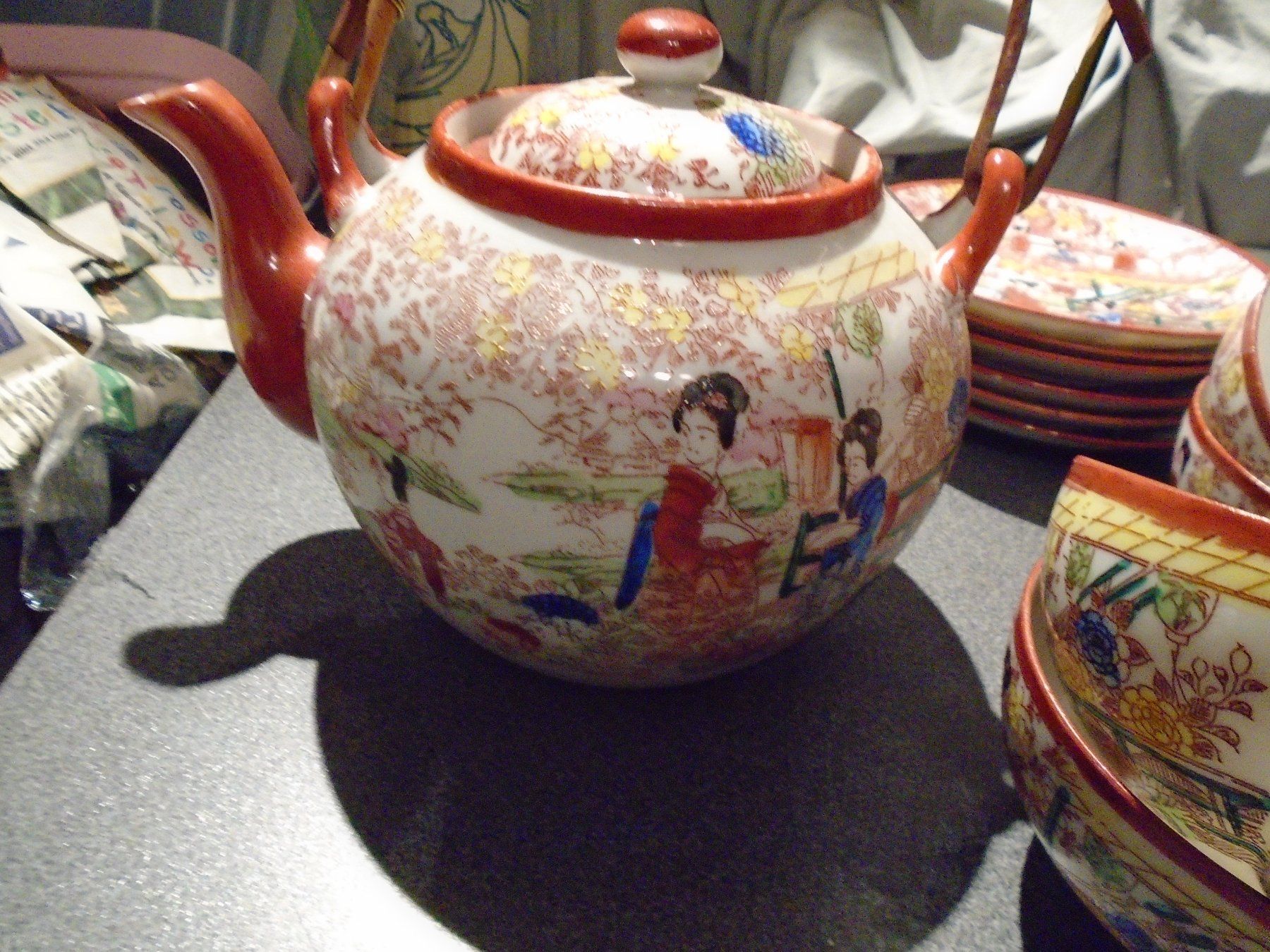 Geschirrsets: Teeservice Chinesisch, orange, farbige Bilder – Gebraucht aus Zürich von Motzkuh 1