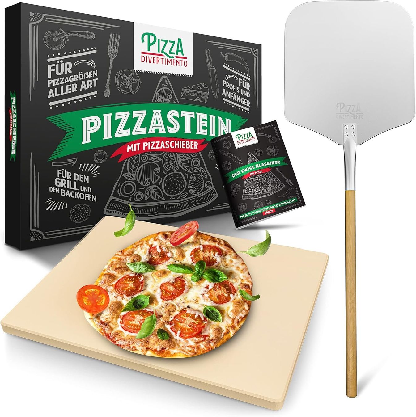 Elettrodomestici da cucina: Pizzastein Set mit Pizzaschieber für Backofen – Nuovo e nell'imballaggio originale da Herisau venduto da Senn24