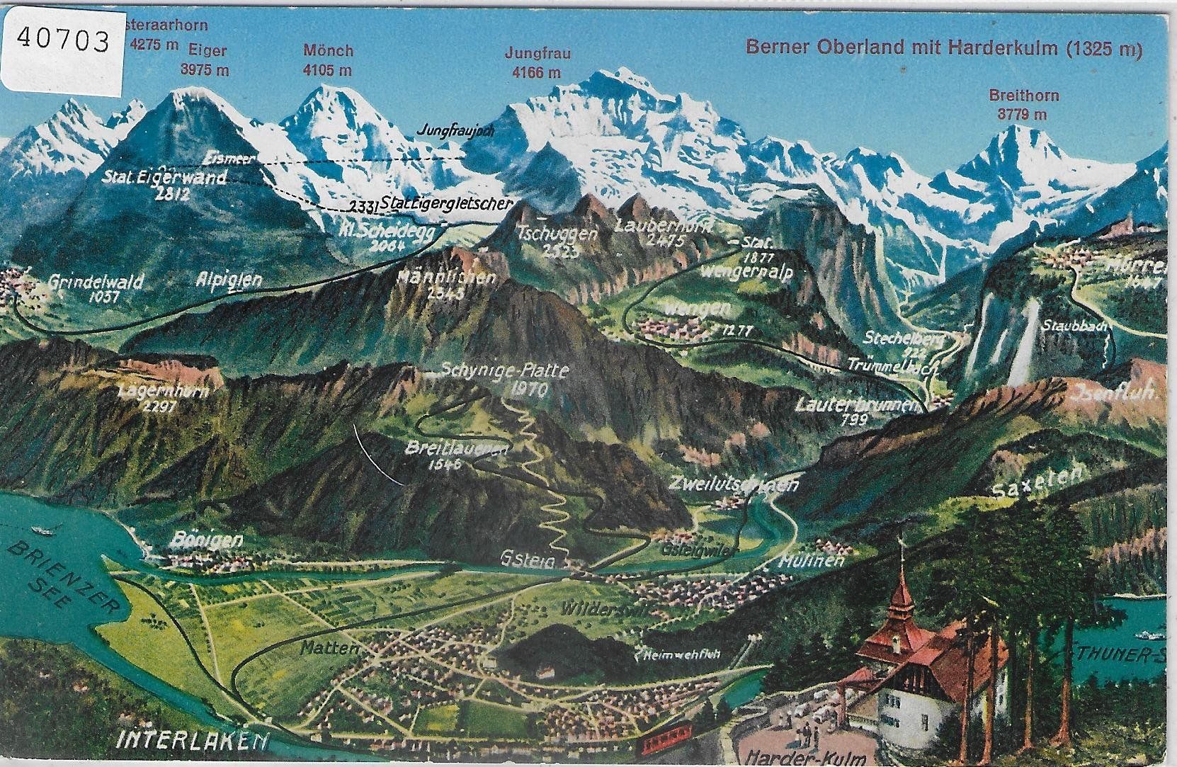Cartoline postali: Panorama Berner Oberland mit Harderkulm - Litho – Usato da Ettingen venduto da Kartenplanet