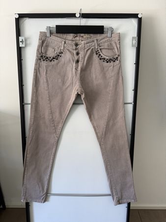 Please Jeans Beige Nieten Made in Italy, Gr.8 L