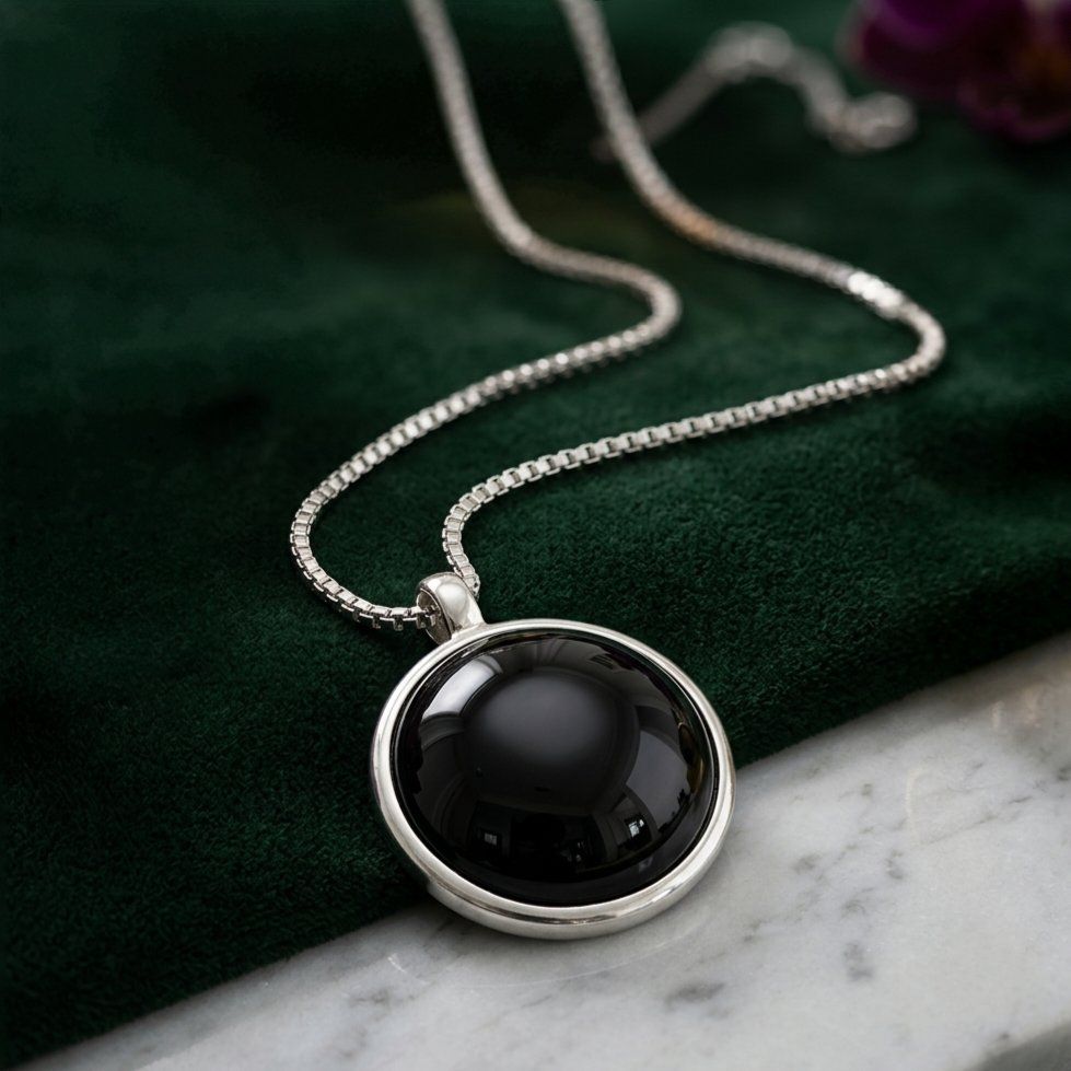 Ciondoli: Silber 925 Anhänger mit Cabochon Onyx - Neu – Nuovo e nell'imballaggio originale da Uetikon am See venduto da Coralreef