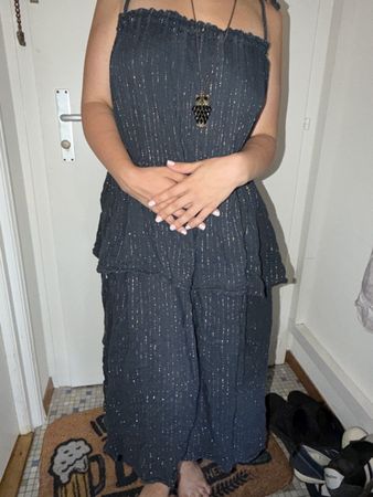 Robe longue femme à fines rayures argentées taille XL