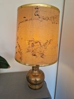 Messinglampe mit Weltkarte Lampenschirm, Vintage Stil