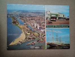 Ak Schiff Seestadt Bremerhaven mit Flugaufnahme