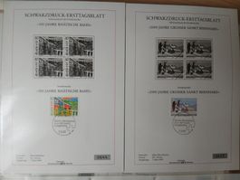 Schweizer Briefmarken Schwarzdruck-Ersttagsblätter, Top!