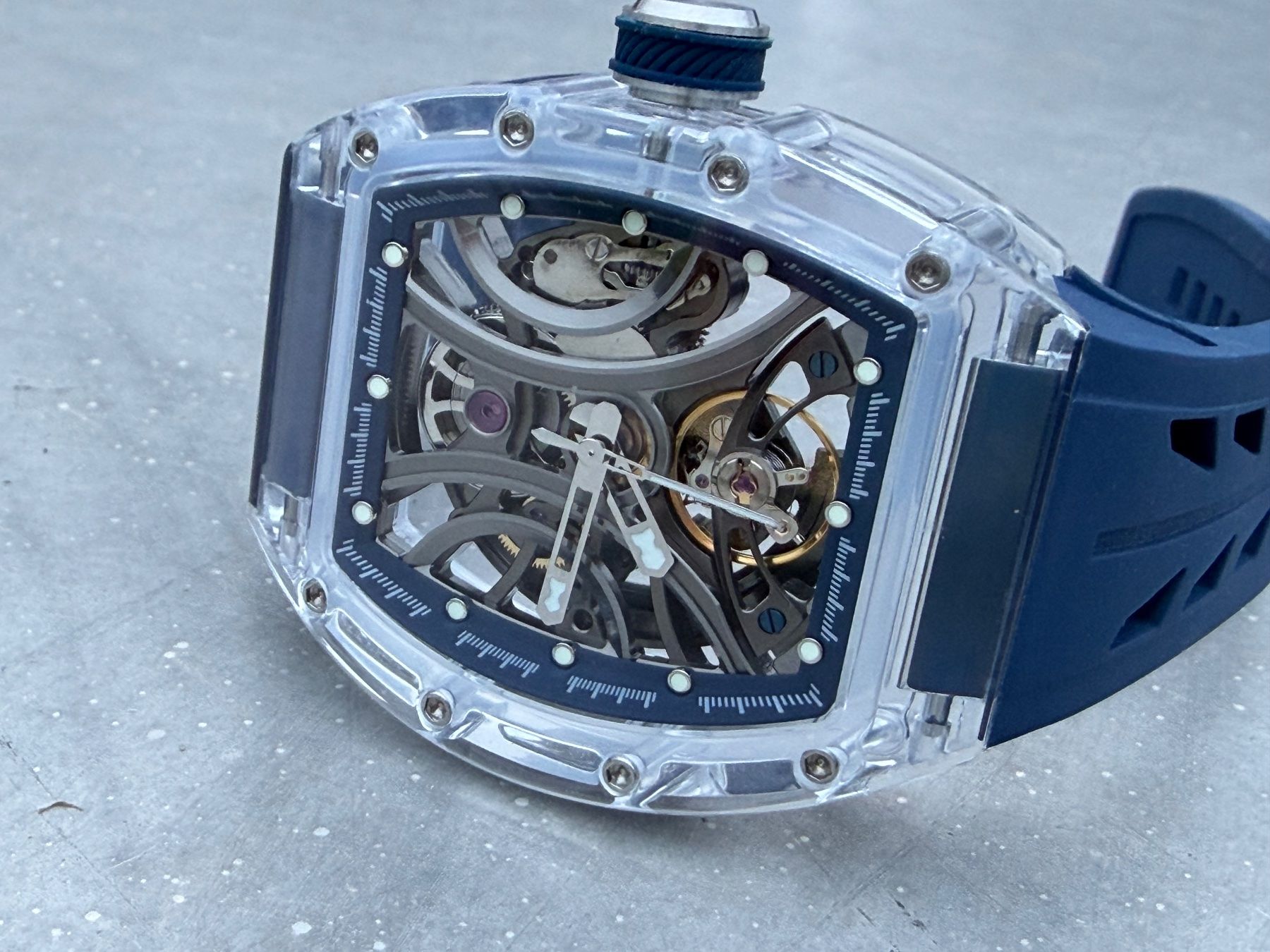Orologi: Luxury Skeleton Watch - Transparent Design, Blue Strap – Usato da Reinach AG venduto da Rousseau_J