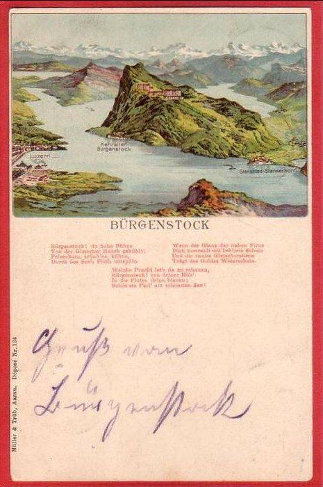 Cartoline postali: BÜRGENSTOCK LITHO 1901 – Usato da Grüningen venduto da Kartenlaube