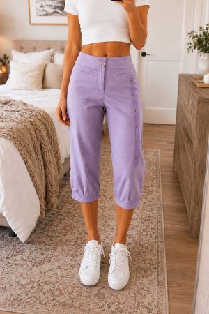 Caprihose Damen Lila Gr. XL mit Details