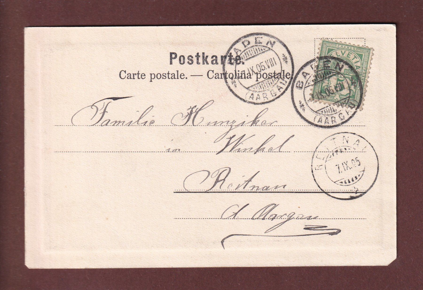 Cartoline postali: BADEN - Stadtturm - 1905 – Usato da Pully venduto da nicecards 1