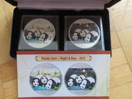 2 x 1Unzen Silber 10 Yuan Münzen Panda Satz 2013 Night & Day