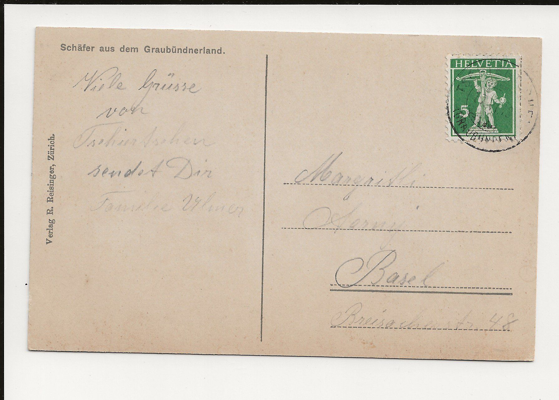 Ansichtskarten: AK ca 1920 Schäfer aus dem Graubündnerland – Gebraucht aus Greifensee von 315WDO 1