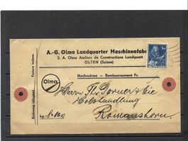 Schöner Versandzettel für ein Paket Olten nach Romanshorn