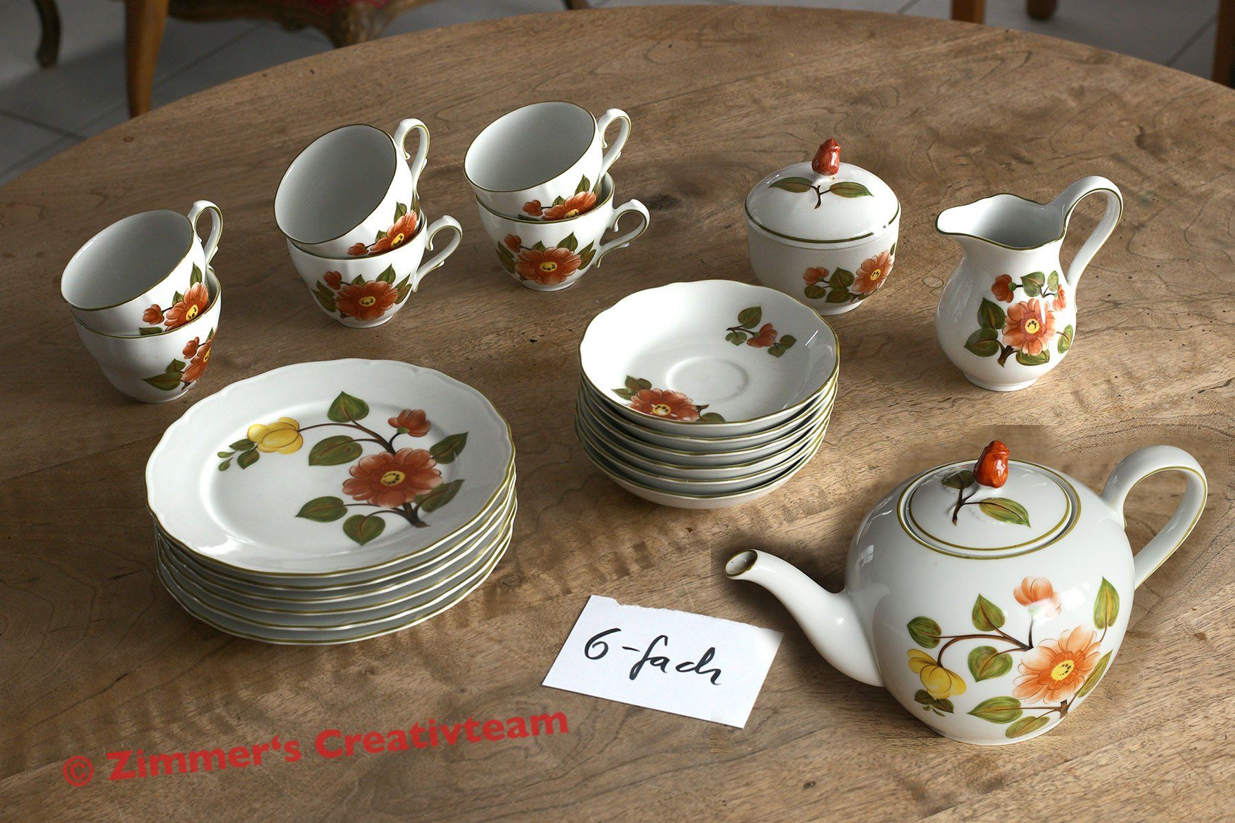 Teekannen: romantischer Tee-Servive mit Rosenmotiv, 6-teilig – Gebraucht aus Bubendorf von zimmers_creativteam