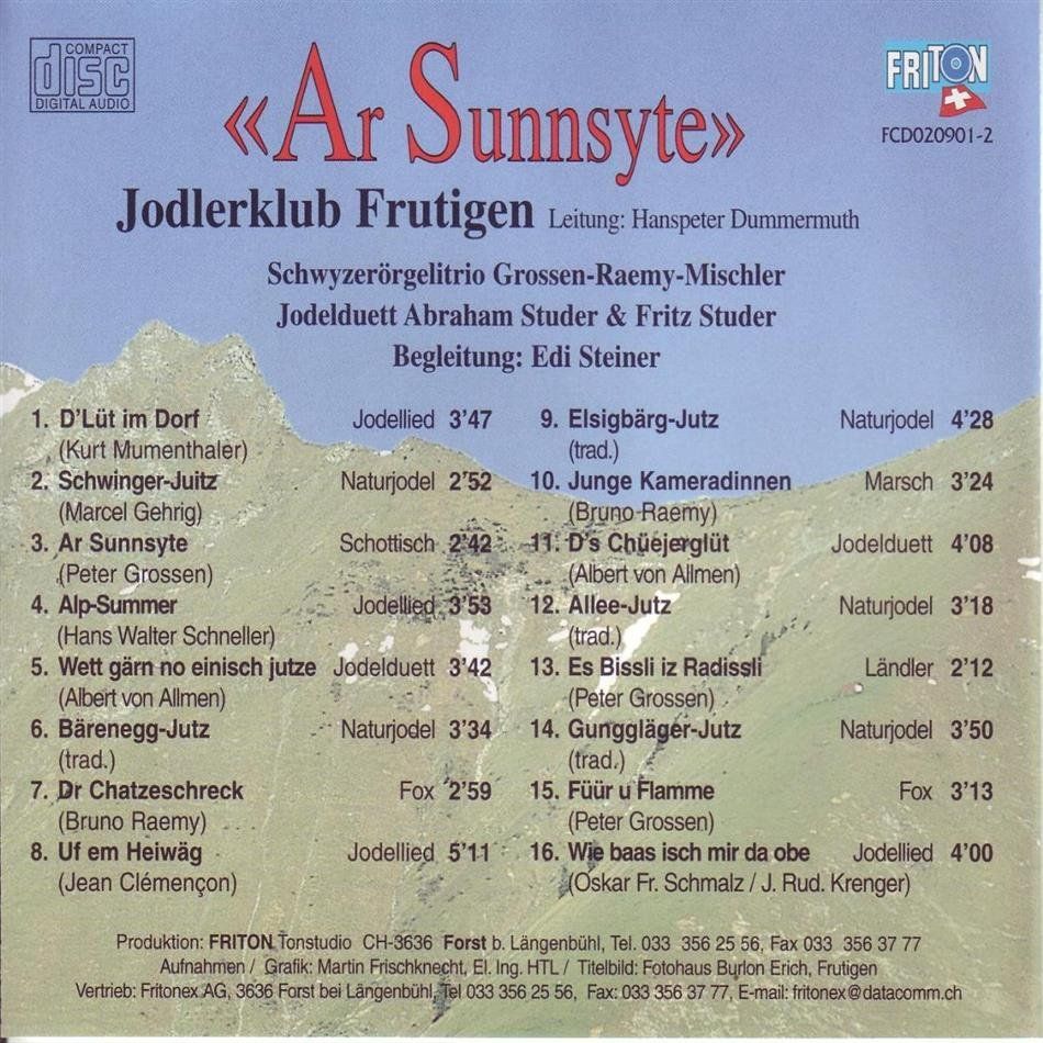 CD: Jodlerklub Frutigen: Ar Sunnsyte – Usato da Brittnau venduto da Zibu 1
