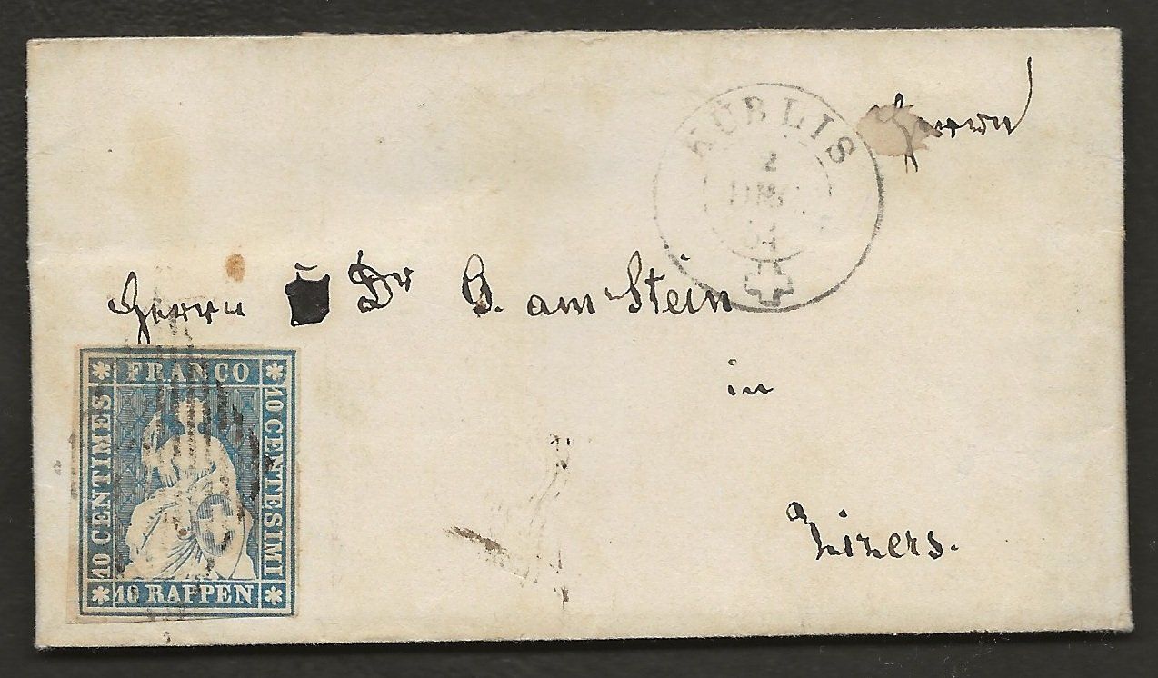 Alle Briefmarken: Schweiz 1854 STRUBEL Küblis Zizers – Gebraucht aus Au ZH von xelagreb01