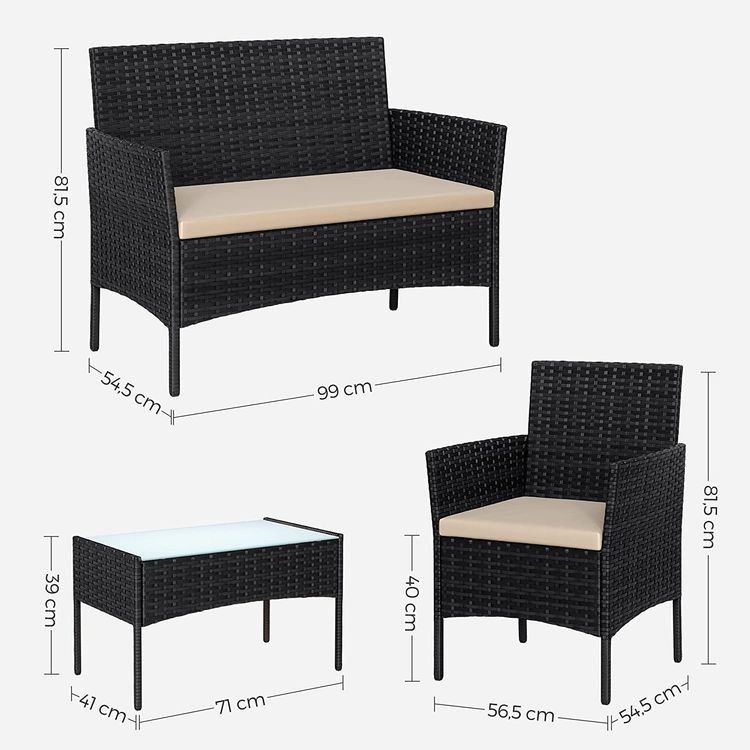 Tischset: Balkonmöbel Gartenmöbel Set Polyrattan Lounge Schwarz JONAS – Neu und originalverpackt aus Lachen SZ von MAMORU-MOEBEL 1