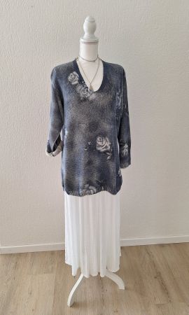 Strickpullover, Oversize, Blau/Weiss, Grösse M/L