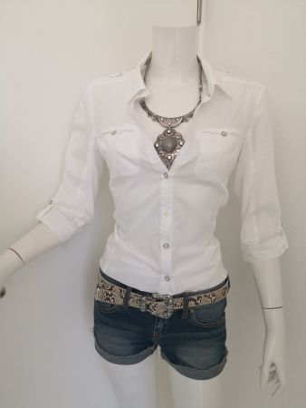 🤩MANGO BLUSE WEISS & KRAGEN & BRUSTTASCHEN & RILLEN-EINSATZ