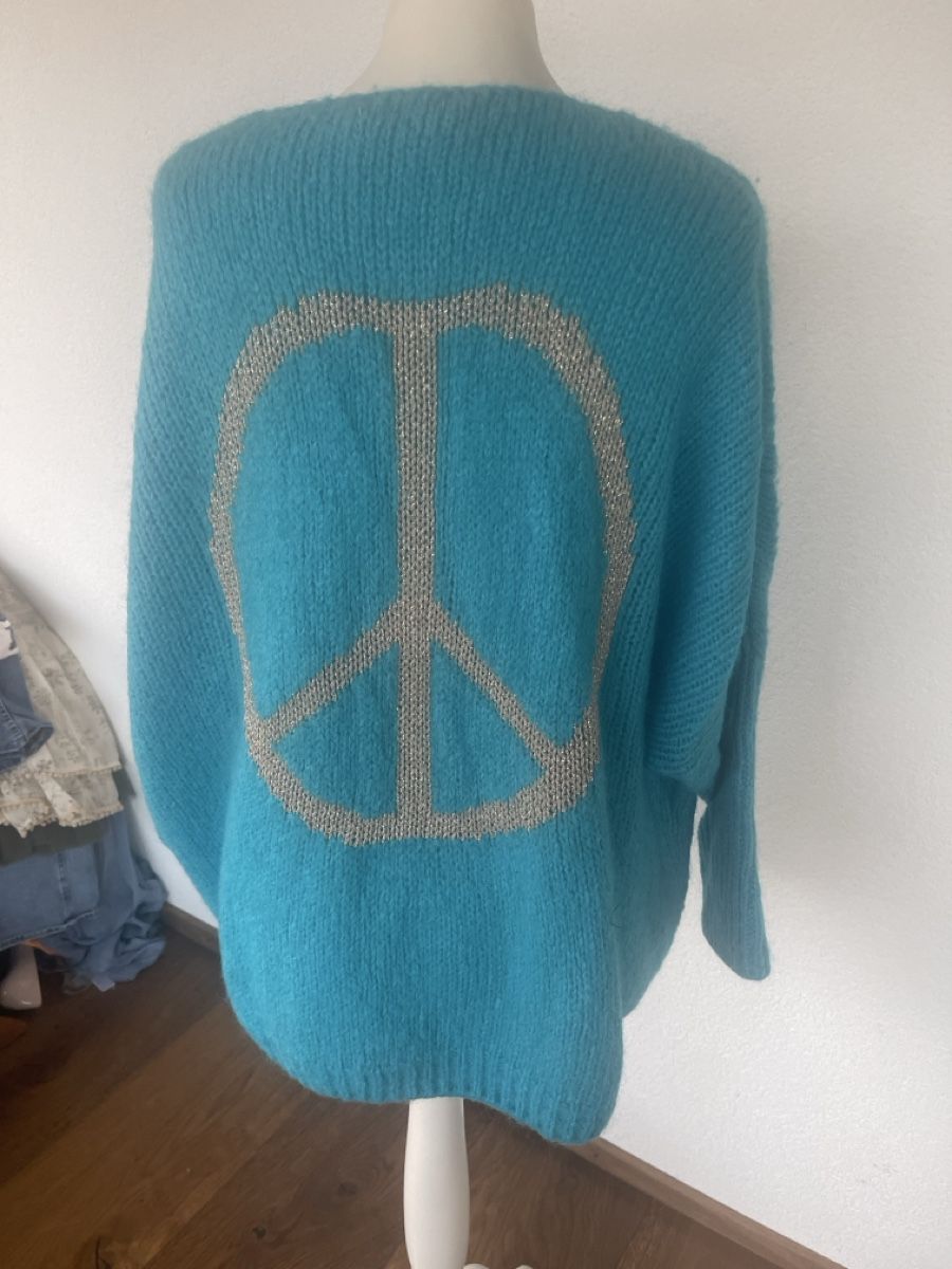 Maglioni & Felpe: Türkiser Saxx Strickpullover mit Peace Zeichen, Gr. M – Usato da Bärschwil venduto da Image-and-more 2