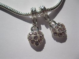 Anhänger, Dangle Herz versilbert mit rosa Strass