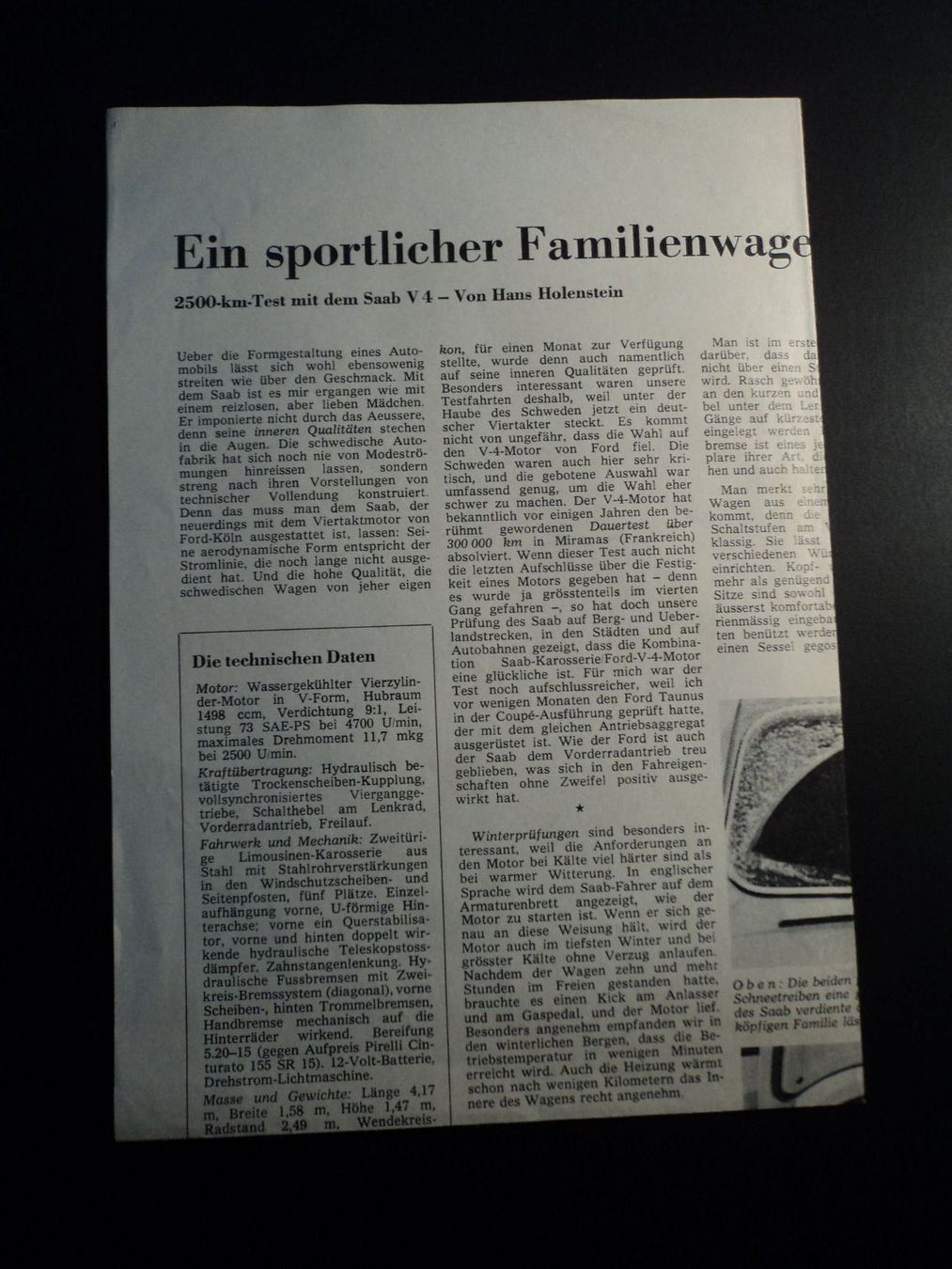 Saab Documenti: Prospekt Test Saab V4 1967 Tagesanzeiger – Usato da Schwarzenburg venduto da modelCARama 3