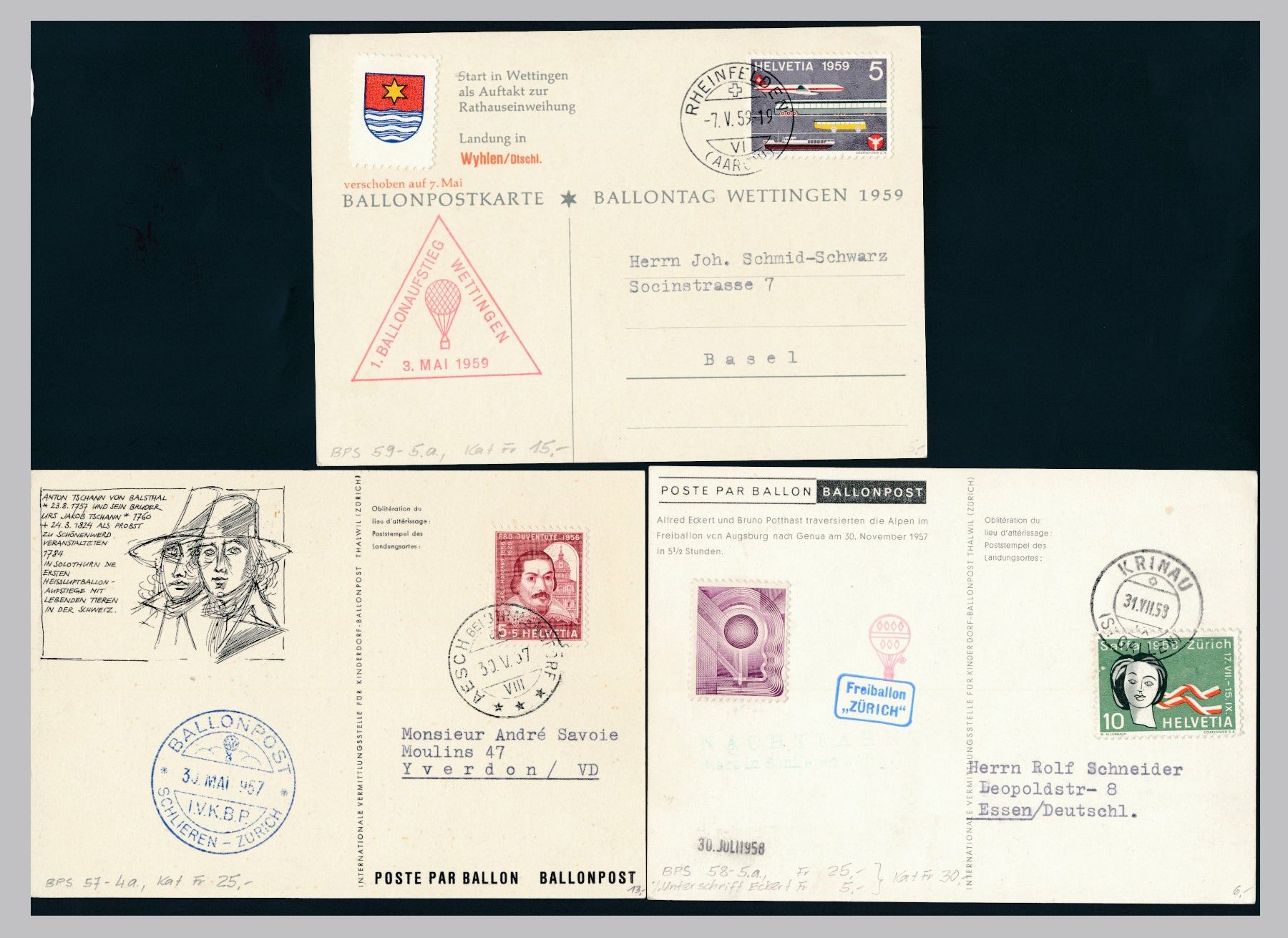 Tous les timbres: 3 Ballonflugkarten – D'occasion à Bonau par Profila3