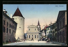 Yverdon, Strassenpartie mit Geschäft un