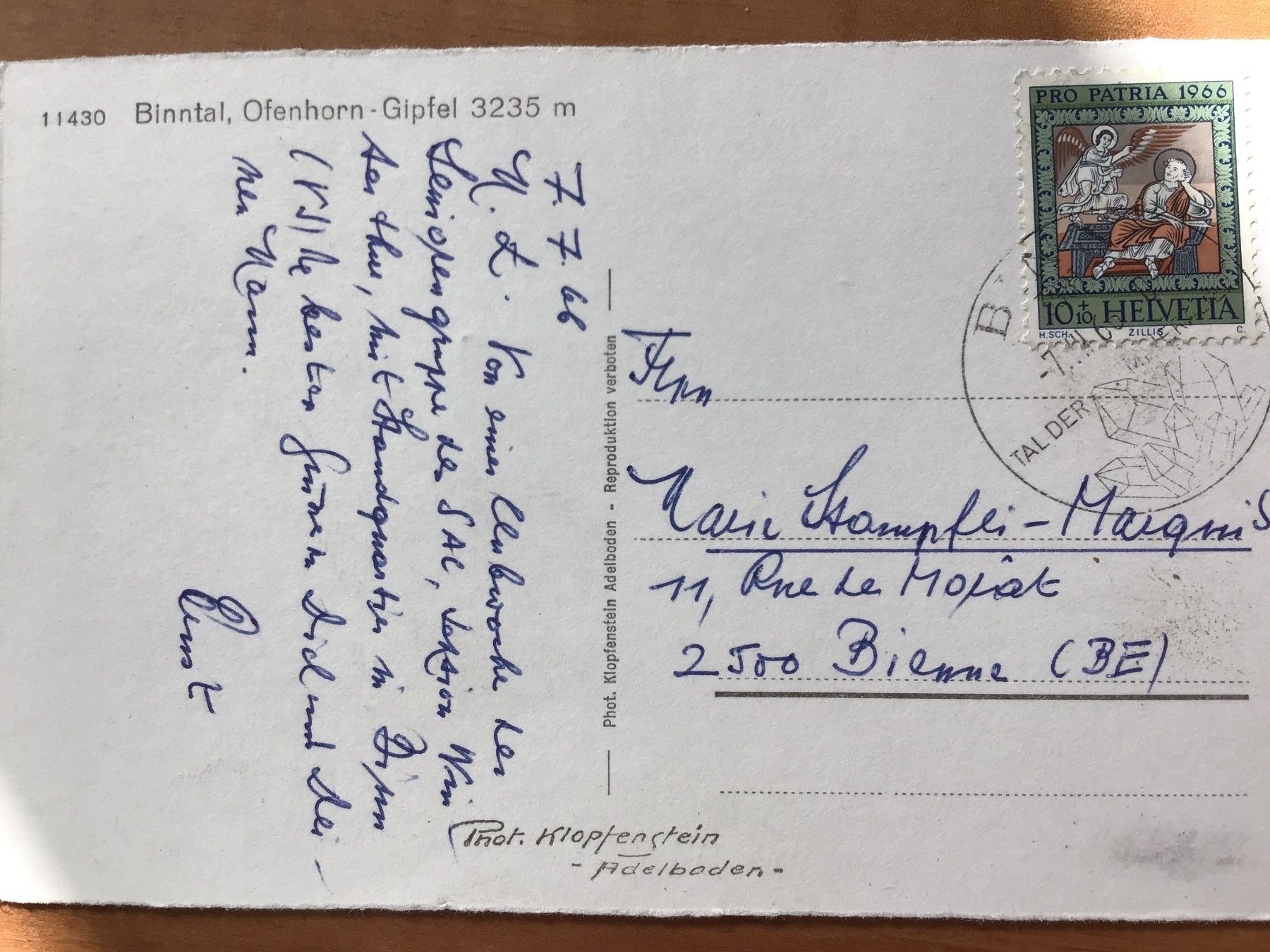 Cartoline postali: Binntal, Ofenhorn-Gipfel 3235m – Usato da Kirchenthurnen venduto da Gluecksbrief 1
