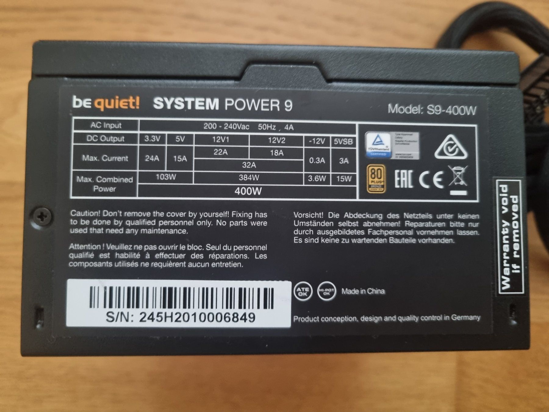 beQuiet! Custodie: PC Netzteil. be quiet! System Power 9 – Usato da Niederweningen venduto da TNTCH 1
