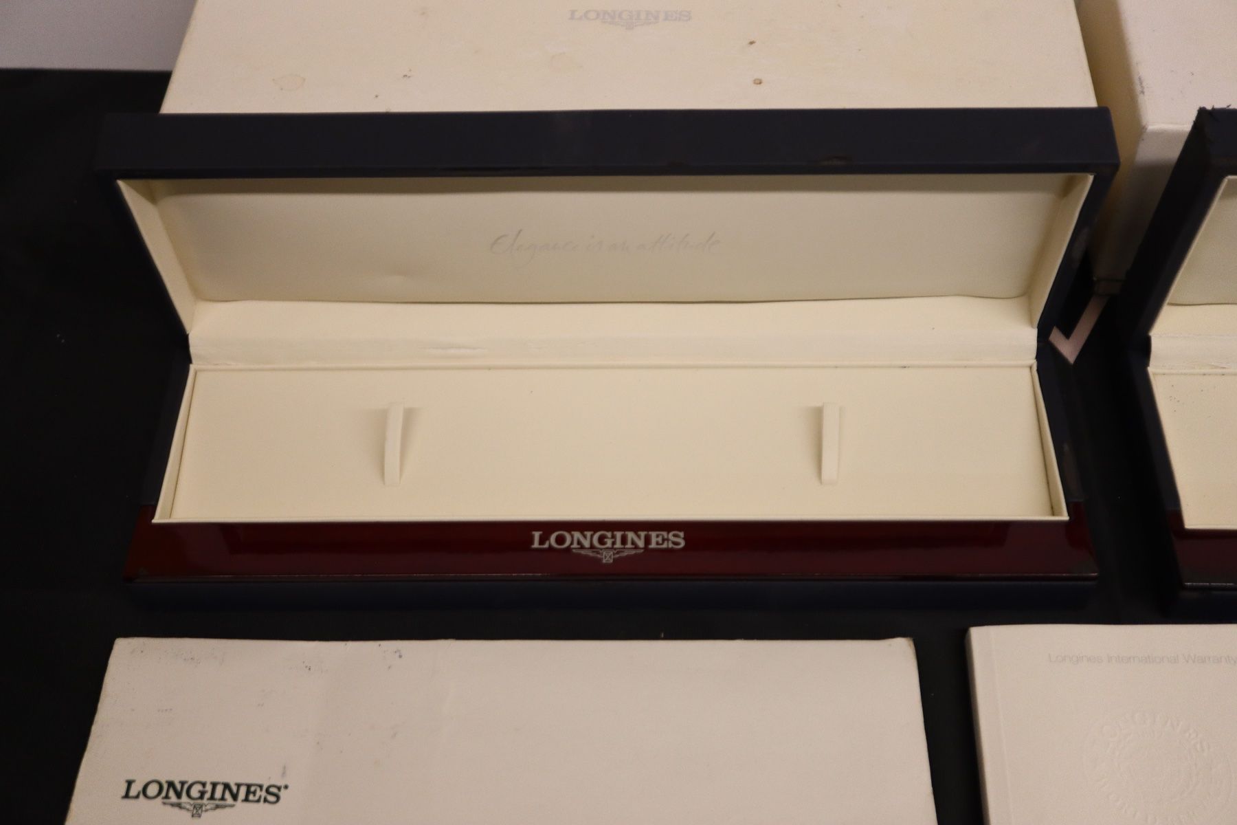 Scatole porta orologi: 2x Longines Uhrenbox Box Etui mit Umkarton & Booklets – Usato da Zürich venduto da KE-Sales 2
