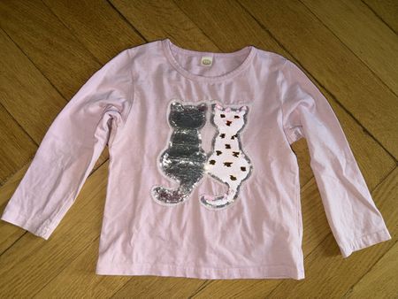 Langarmshirt rosa Katzen Pailletten Grösse 110 gebraucht