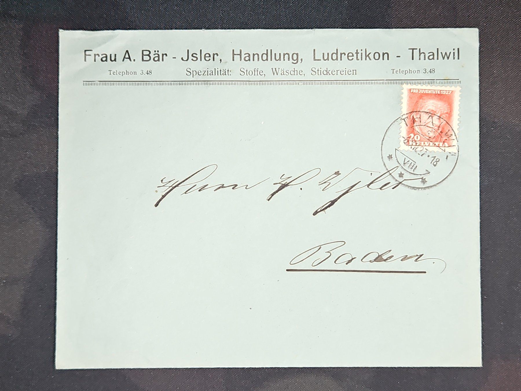Tutti i francobolli: CL08 Enveloppe + Timbre Suisse 1927 – Usato da Cousset venduto da Patrick_Collections