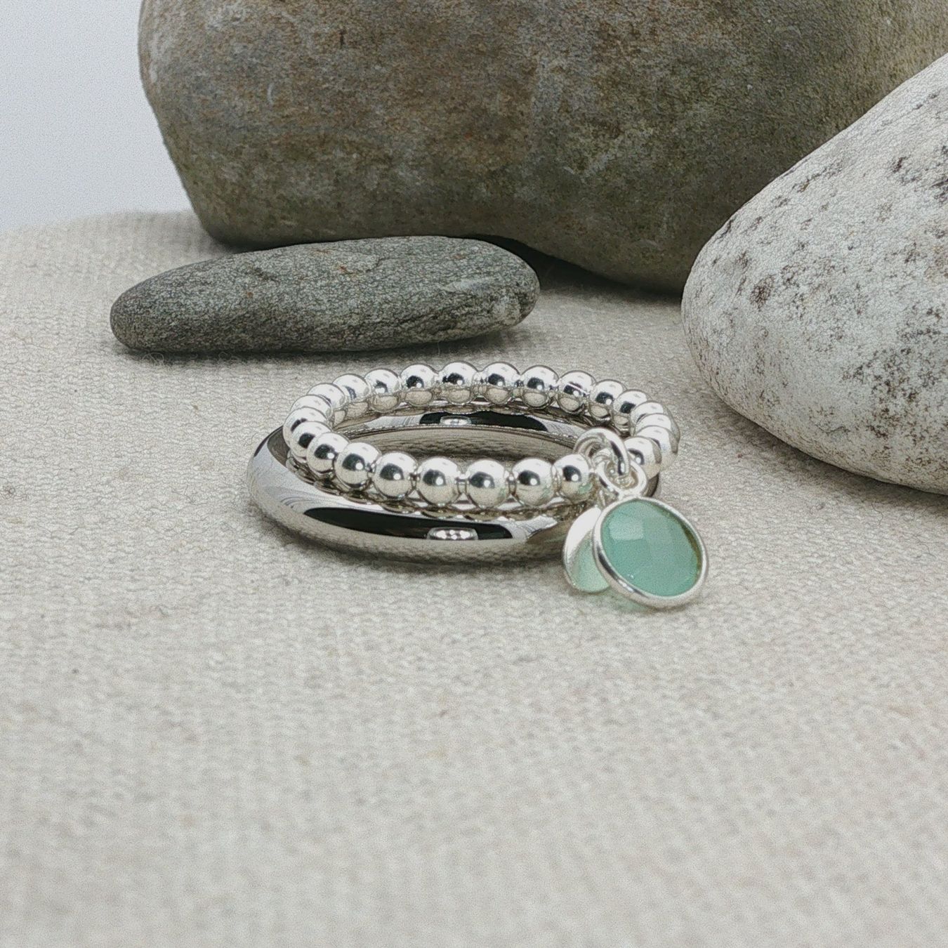 Olga Ribler Anelli: Edelstahl & Silber Chalzedone Ring SET Ringgrösse 60 – Nuovo (secondo la descrizione) da Luzern venduto da Schmuckoutlet 2