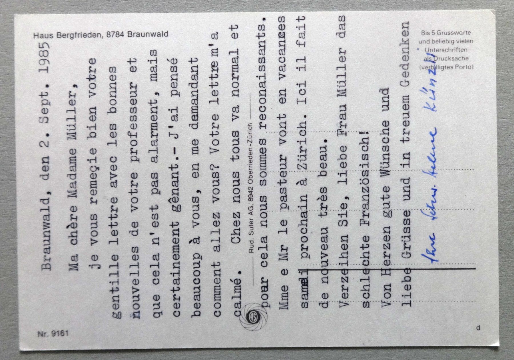 Cartoline postali: Haus Bergfrieden, Braunwald – Usato da Fétigny venduto da Billy2miny 1
