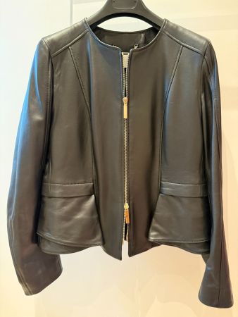 BOSS, elegante Lederjacke in schwarzem Lammnappa, Grösse 40