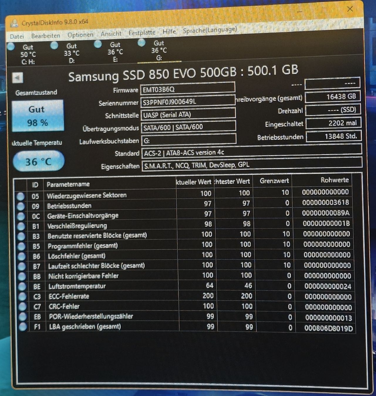 Samsung Dischi rigidi: Samsung 850 EVO | 500GB | 98% | Solid State Drive | Top! – Nuovo (secondo la descrizione) da Ennetmoos venduto da Faders 2