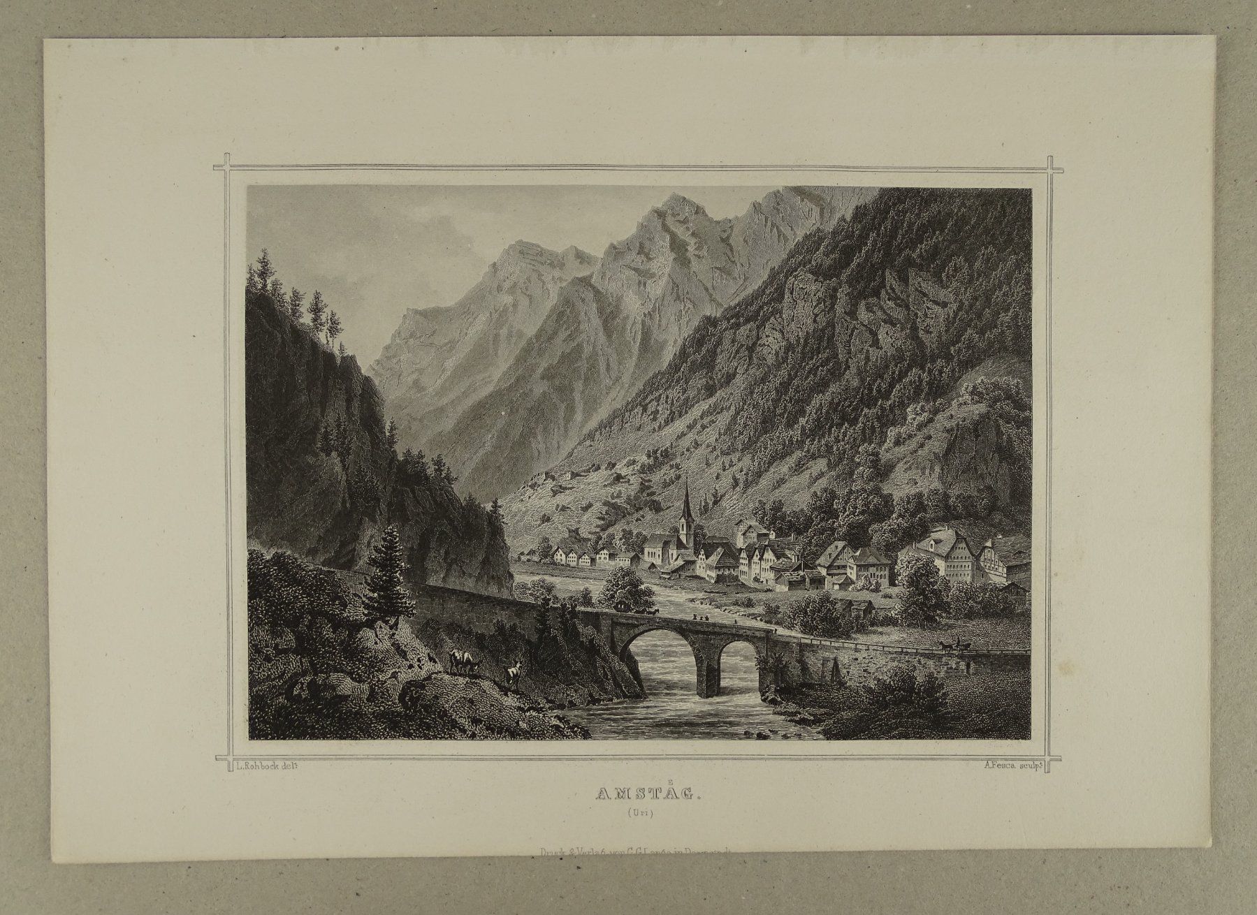 Incisioni: AMSTEG, STAHLSTICH NACH ROHBOCK 1870 – Usato da Grüningen venduto da Kartensammler
