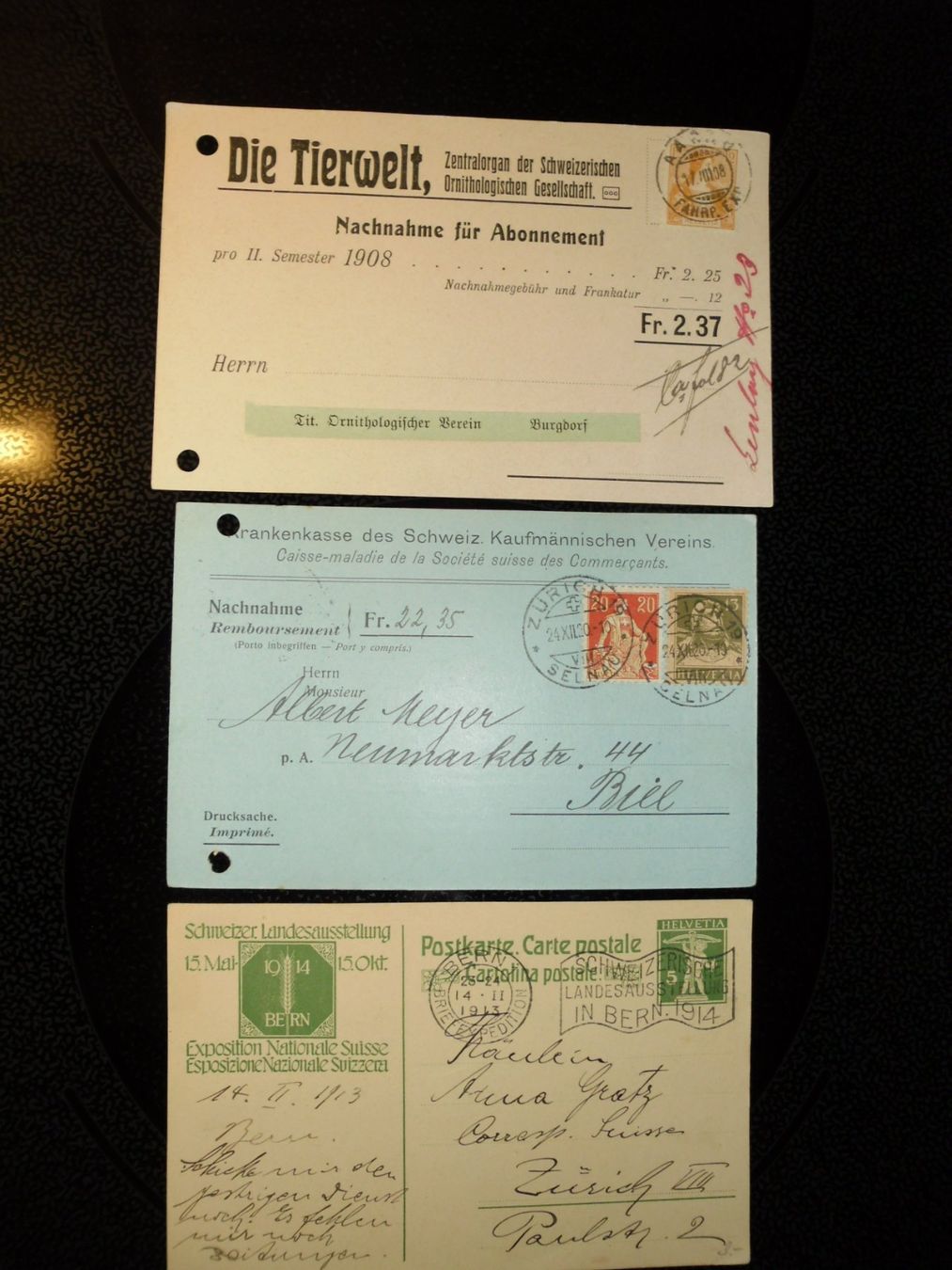 Tutti i francobolli: 3 alte Postkarten Schweiz ab Anfang 1900 – Usato da Ebikon venduto da bowito 1