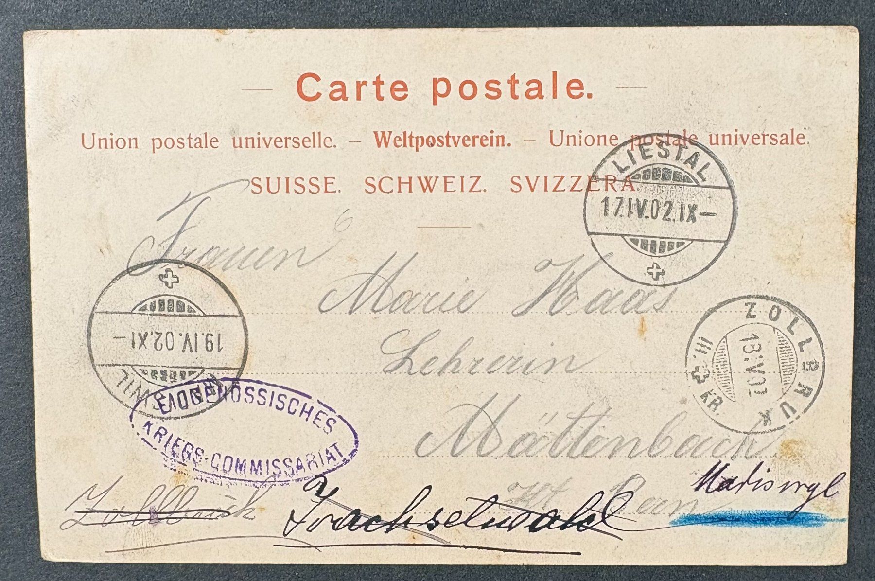 Cartoline postali: ANSICHTSKARTE SCHWEIZER ARMEE 1902 LIESTAL INFANTIE KASERNE – Usato da Ostermundigen venduto da Heavenmaus75 1