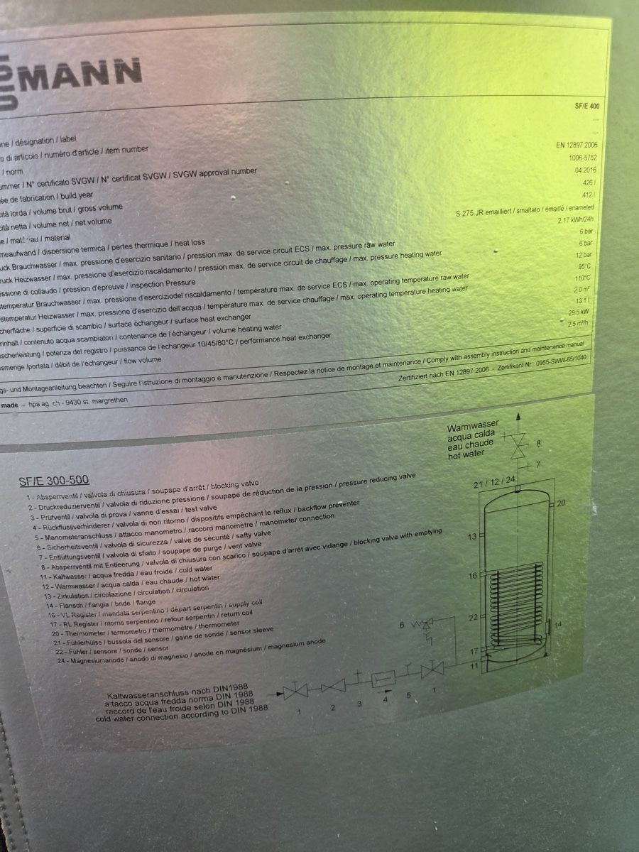 Viessmann Sanitari: Warmwasserspeicher / Boiler Viessmann SF/E 400 – Usato da Langendorf venduto da Alpenmatrose 2