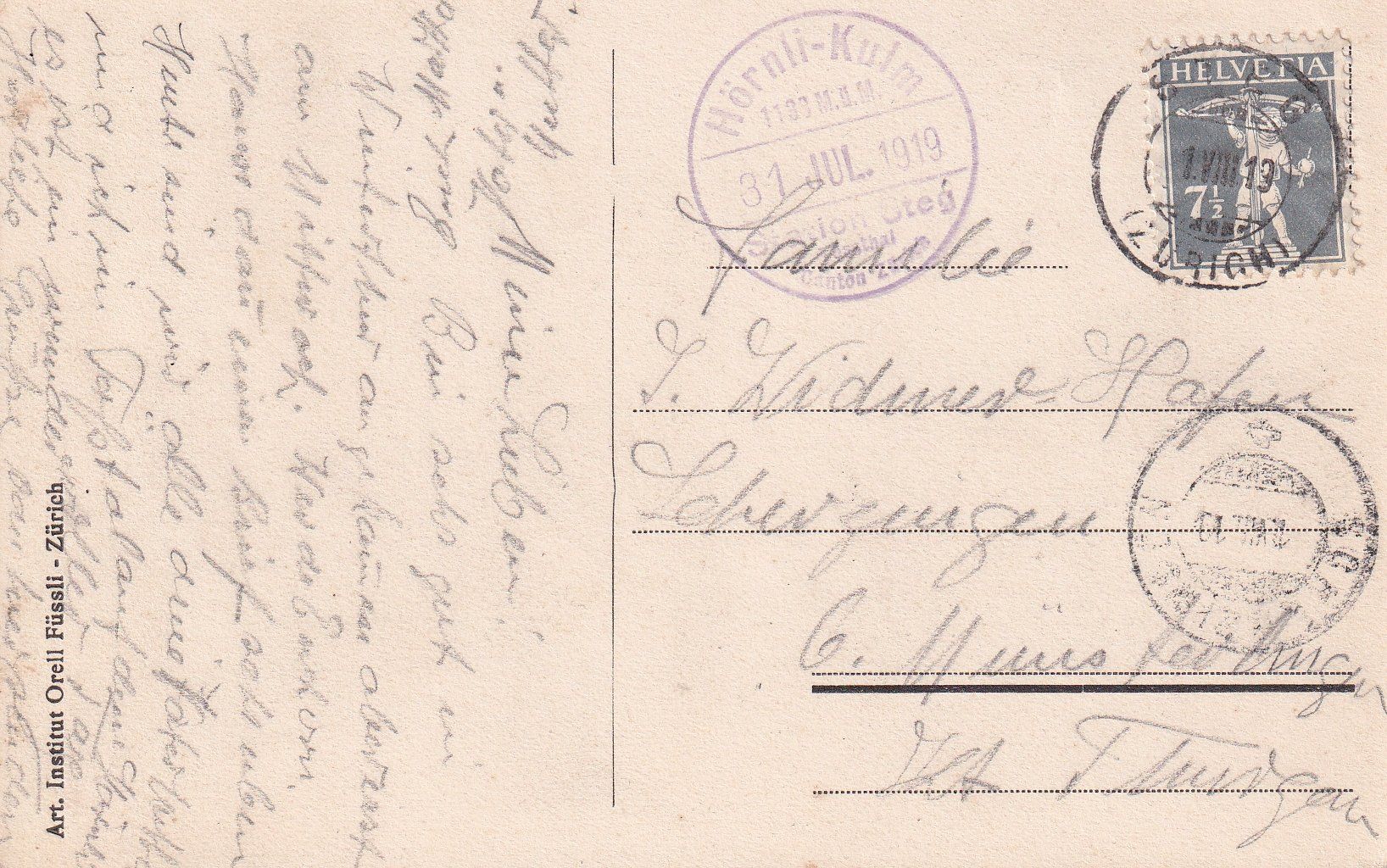 Cartoline postali: Hörnli - Kulm   ZH         um 1919 – Usato da Brig venduto da Valcards54 1