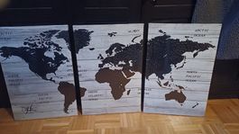 Weltkarte Wandbild 3teilig  - Neu