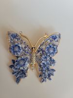 Broche papillon vintage, bleu et blanc, avec strass🦋✨