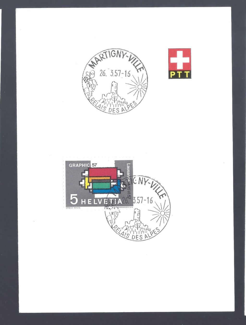 Alle Briefmarken: PTT Bögli  MARTIGNY-VILLE 26.3.57 – Neu (gemäss Beschreibung) aus Les Valettes von Nuba1