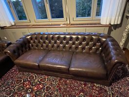 2 Chesterfield Sofas Leder dunkelbraun guter Zustand