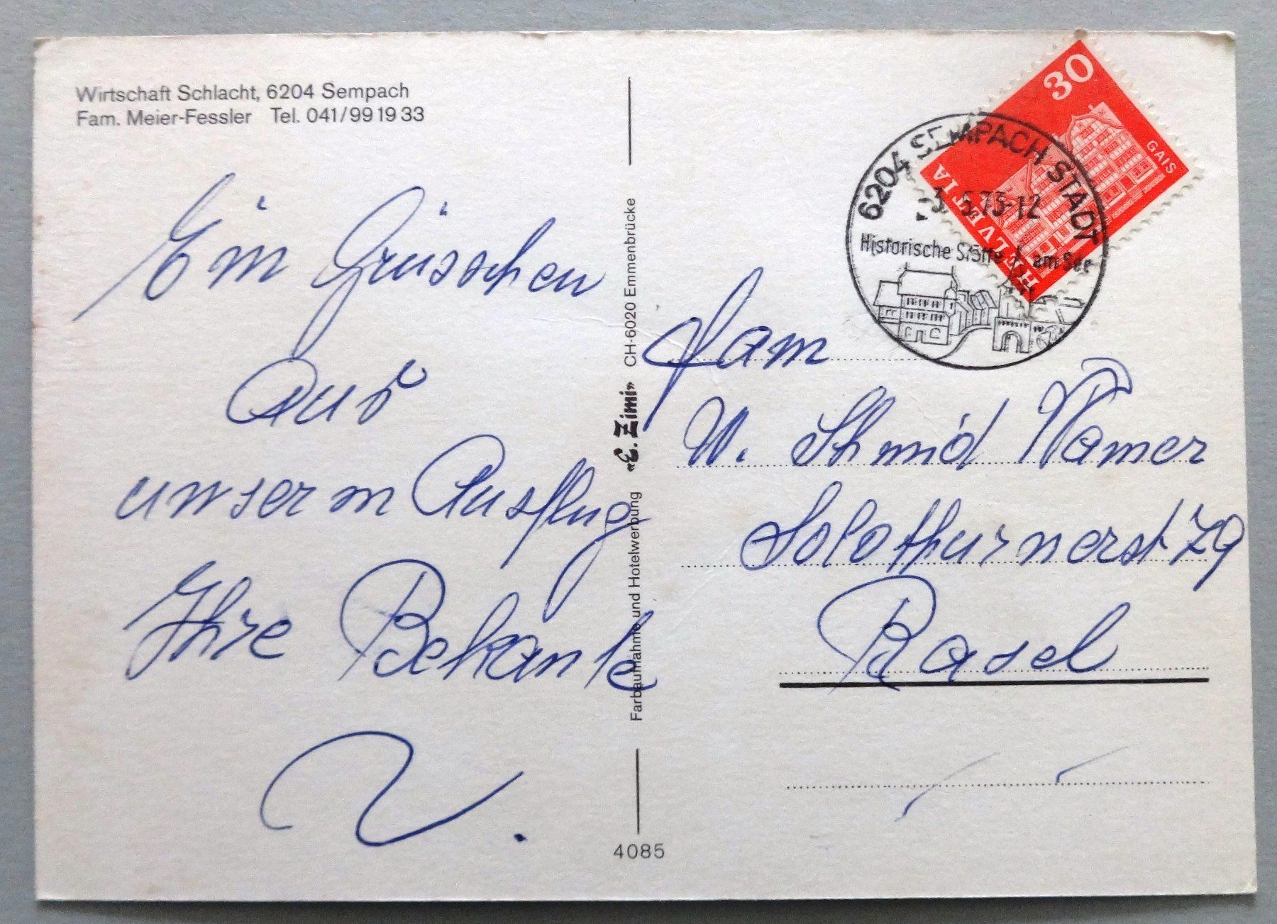 Cartoline postali: Wirtschaft Schlacht, Sempach – Usato da Fétigny venduto da Billy2miny 1